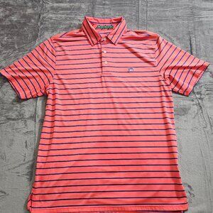 Southern Tide Driver Stripe Performance Polo Coral/Blue Stripe Pattern Men's L